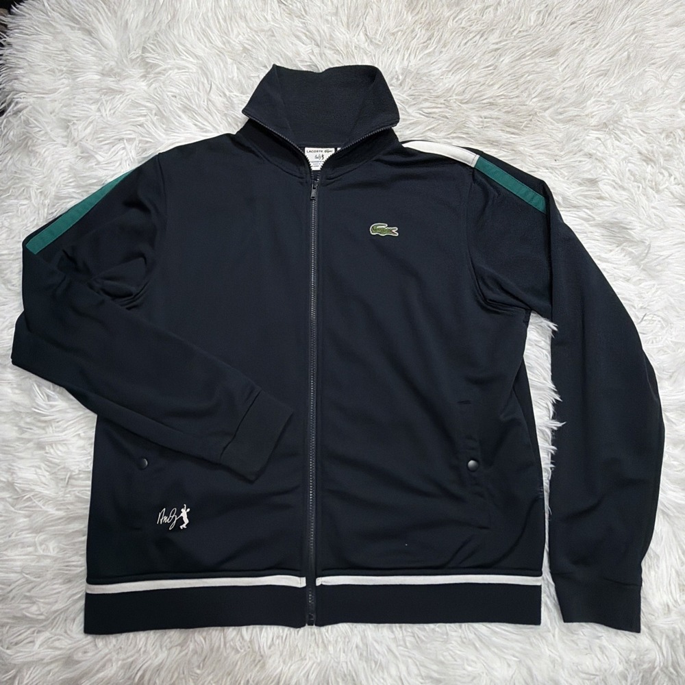 Lacoste x Andy Roddick Track Jacket Mens Size 8 Black Green Tennis Vintage Y2K